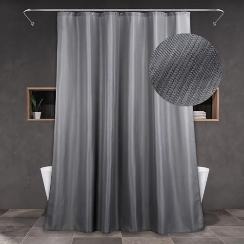 Grey Shower Curtain for Bathroom: Water Repellent Quick Dry - 84"Lx72"W | Striped Textured Linen Style 84 IN Extra Long Polyester Fabric Bath Curtain, Simple Elegant Lightweight Washable Semi-Sheer - color: Dark Grey, size: 72"W x 84"L (Pack of 1)