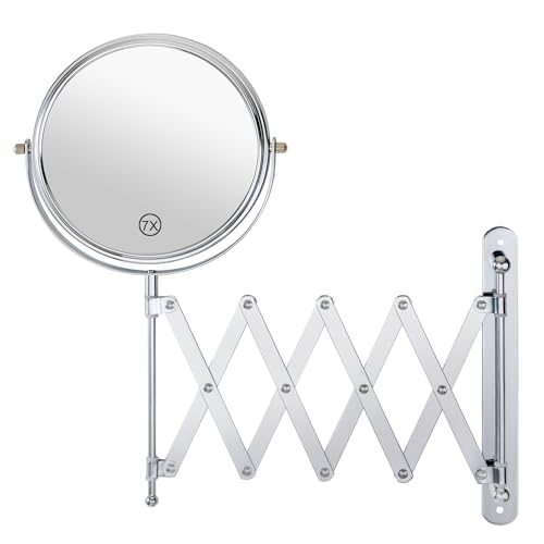 Welllink 8 Inch XL Extendable Mirror 7X and 1X Chrome | Space-Saving Screw Mount, Clear Reflection No Distortion, for Bathroom and Cloakroom, Home Gift - color: 7x