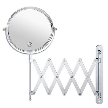 Welllink 8 Inch XL Extendable Mirror 7X and 1X Chrome | Space-Saving Screw Mount, Clear Reflection No Distortion, for Bathroom and Cloakroom, Home Gift - color: 7x