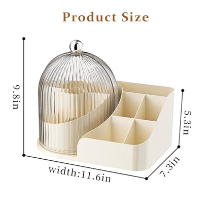 360 Rotating Makeup Organizer with Clear Dust Lid, Multi-compartment Perfume & Makeup Brush Holder, Large Capacity Vanity Desk Storage for Cosmetics, Skincare, Kitchen, Pantry, Bathroom Countertop