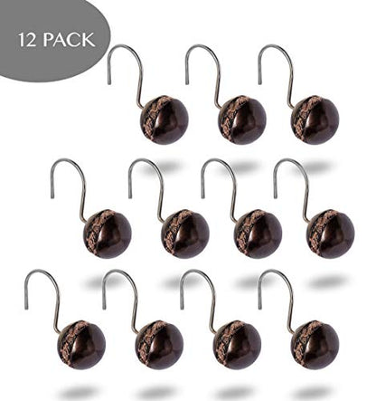 Creative Scents Dublin Brown Shower Curtain Hooks Decorative | Set of 12 | Shower Curtain Rings - style: Shower Hooks
