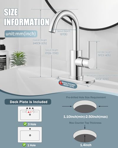 Bathroom Sink Faucet Set with Pop Up Drain and 2 Supply Hoses, Bathroom Faucets 1 or 3 Hole Sink Single Handle, Modern 360° Swivel Small Mini Kitchen Faucet, Chrome - color: 3.Chrome Polished