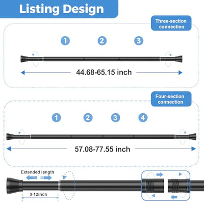 Shower Curtain Rod 45-77 Inch Black Shower Tension Rod Adjustable | Curtain Rod No Drilling Tension Curtain Shower Rods for Bathroom Windows - color: Black., size: 45" to 77"-1Pcs