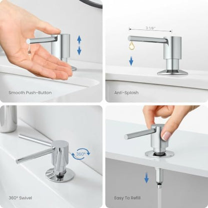 Soap Dispenser for Kitchen Sink, Built in Sink Soap Dispenser, Countertop Dish Soap Dispenser Stainless Steel Pump,Pure Copper Fuselage - color: Clear Glass