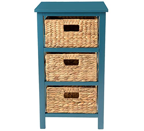 3 Tier X-Side Storage Drawer, Teal | 3 Wicker Baskets, End Table, Side Table - color: Teal, size: 14"D x 14"W x 25"H (3 Drawers)