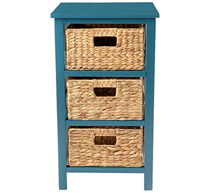 3 Tier X-Side Storage Drawer, Teal | 3 Wicker Baskets, End Table, Side Table - color: Teal, size: 14"D x 14"W x 25"H (3 Drawers)