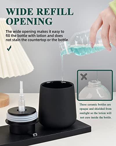 BosilunLife Ceramic Soap Dispenser - Dish Soap Dispenser for Bathroom 12Oz | Refillable Liquid Hand Wash Dispenser for Essential Oil, Lotion Soap, Rubber Paint Black - color: Rubber Black