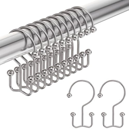 Shower Curtain Hooks Rings, Double Shower Curtain Hooks Rust Proof Stainless Steel Shower Curain Hangers 12Pcs, Polished Nickel Shower Hooks for Bathroom Shower Curtain Rod - color: Polished Nickel, style: Double Hooks-2