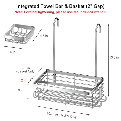 Hanging Shower Caddy, 304 Stainless Steel Shower Organizer with Towel Bar & Hooks, Over Shower Rod, Towel Bar or Glass Panel Storage Basket with Soap Holder, Rustproof Bathroom Caddy, 2 Pack - size: 2 Pack