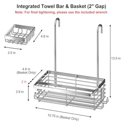Hanging Shower Caddy, 304 Stainless Steel Shower Organizer with Towel Bar & Hooks, Over Shower Rod, Towel Bar or Glass Panel Storage Basket with Soap Holder, Rustproof Bathroom Caddy, 2 Pack - size: 2 Pack