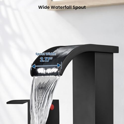 gotonovo Waterfall Bathroom Faucet 3 Hole Square Body,Black&Brushed Gold | SUS304 8’’ Widespread Bathroom Sink Faucet,2.17’’ Wide Spout,24’’ cUPC Hose,Pop Up Drain,2 Handle,Vanity,Lavatory,Basin,RV - color: Black&Gold