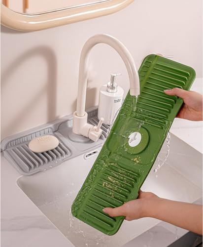 Kitchen Sink Splash Guard, 6°slope sink splash guard behind faucet, Faucet Mat Splash Catcher, Longer Silicone Sink Mat, Mat Protectors for Kitchen Sink (Grey, 24 inch)