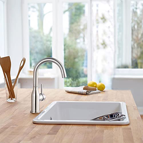 WOWOW Single Handle Bar Sink Faucet 1 Hole Bar Faucet Brushed Nickel Small Kitchen Faucet Modern Commercial Faucet for Sinks RV Sink Faucets with Water Supply Lines - color: Brushed Nickel