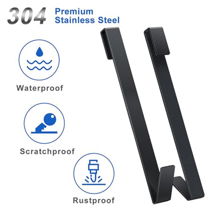 Shower Door Hooks 12 in, Shower Hooks for Towels, Heavy Duty Drilling-Free Extended Towel Hooks for Bathroom Frameless Glass Door, Over The Door Towel Hooks 3 Packs Black - size: 12 IN-Black