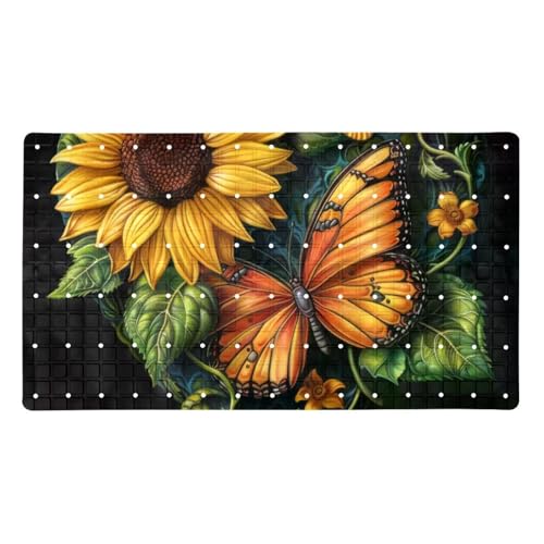 Shower Mat Non Slip 26.8 x 15.1 Inches, Butterfly Sunflower Bathtub Mat Shower Stall Mats with Suction Cups and Drain Holes, Non Slip Bath Mat for Tub for Elderly & Kids - color: Multi 8