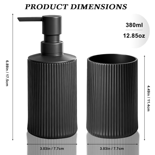 Bathroom Accessories Set Black Soap Dispenser Toothbrush Cup Set | Plastic Bathroom Set Accessories, 2-Piece Bathroom Counter Set for Modern Decor - size: Bath Set (2PC)