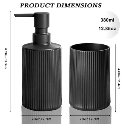 Bathroom Accessories Set Black Soap Dispenser Toothbrush Cup Set | Plastic Bathroom Set Accessories, 2-Piece Bathroom Counter Set for Modern Decor - size: Bath Set (2PC)