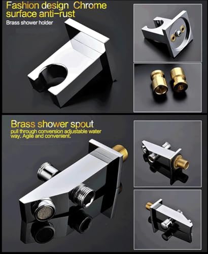 Cascada LED Modern Shower System with Handheld Shower & Spout | 5 Functions | Ceiling Mount | 23"x31" | 6-Knob Thermostatic Valve (Polished Stainless Steel) - color: Polished Stainless Steel