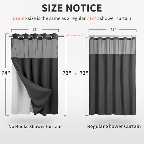 River Dream Heavyweight No Hooks Required Dotted Waffle Weave Shower Curtain with Snap in Liner - 71W x 74H,Hotel Grade,Spa Like Bath Curtain,Graphite Grey - color: Graphite Grey, size: 71"W x 74"L (Pack of 1)