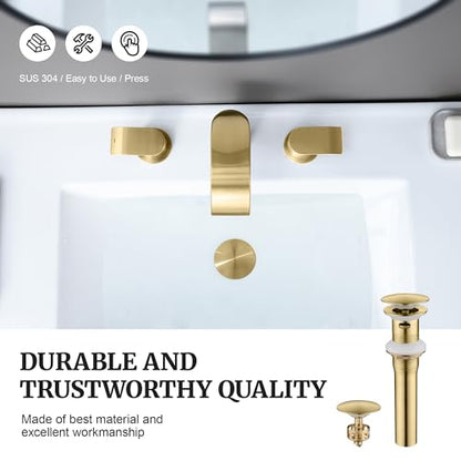 Pop up Sink Drain Stopper with Overflow Brushed Gold for Bathroom Vessel Vanity Sink Art Basin, Big Cap Sink Drain with Overflow, Metal Pop-up Drain Strainer with Detachable Basket Stopper - color: Gold Brushed, style: with overflow