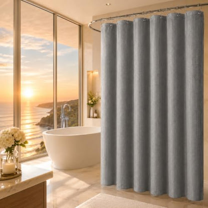 LaCyan Waterproof Waffle Shower Curtain, 258GSM Heavy Duty 3 Piece Set with Clear Liner and 12 Stainless Steel Hooks, Polyester Fabric Shower Curtains for Bathroom, Machine Washable, 72x72 Inch, Grey - color: Grey, size: 72"W x 72"L (Pack of 1)
