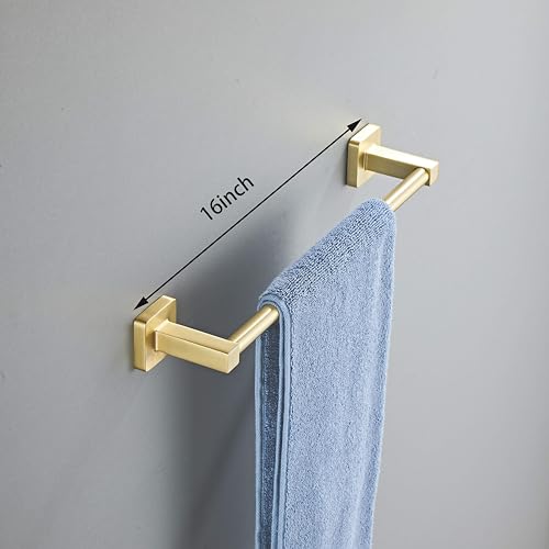 Brusehd Light Gold Bathroom Hardware Set 4 Pieces,Towel Bar Set Stainless Steel Wall Mounted, Includes 16In Hand Towel Bar, Towel Ring, Robe Towel Hooks,Toilet Paper Holder, Bathroom Towel Rack Set… - color: Brusehd Light Gold, size: 16Inch