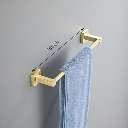 Brusehd Light Gold Bathroom Hardware Set 4 Pieces,Towel Bar Set Stainless Steel Wall Mounted, Includes 16In Hand Towel Bar, Towel Ring, Robe Towel Hooks,Toilet Paper Holder, Bathroom Towel Rack Set… - color: Brusehd Light Gold, size: 16Inch