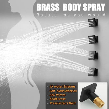 Hoimpro 12 Inch Rainfall Shower Faucet with 4 Full Body Shower Jet Fixtures Combo, Shower System Set with Rain Mixer Shower Head and Brass 2 in 1 Spray Handheld Showerhead, Wall Mounted, Matte Black - color: Black
