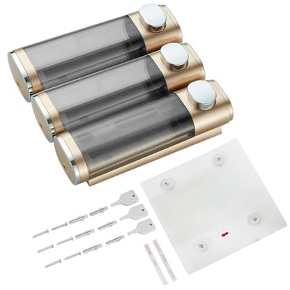 Pollock Shampoo and Conditioner Dispenser 3 Chamber No Drill | Shower Soap Pump Dispenser Wall Mounted,Body Wash Dispenser,Shower Gel Shampoo Holder for Bathroom Accessories, (Gold 3) - color: Gold 3