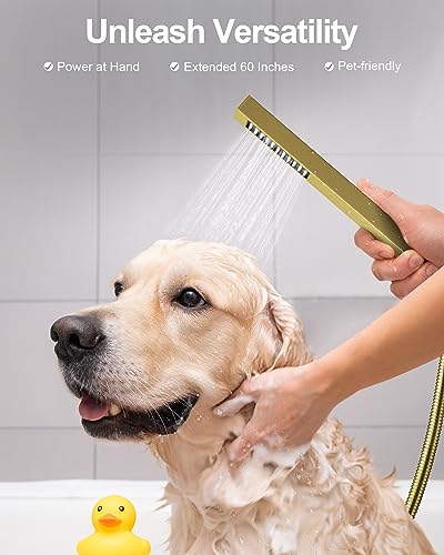 Shower Faucet Set with Handheld Spray, Brushed Gold | 12" Ceiling Mount SUS304 Rainfall Shower Head System, 6" Side Head, 3-Function Thermostatic Valve Trim Kit, All Metal - color: Brushed Gold