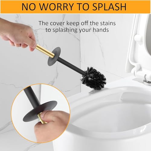 BGL Standing Toilet Brush and Holder Brushed Gold Aluminium Toilet Bowl Cleaner Brush and Holder for Bathroom Storage and Organization, Square Design Sturdy and Space Saving - color: Brushed Gold