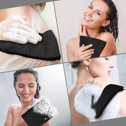Tatuo 5 Pieces Korean Exfoliating Washcloth | Body Back Scrubber, Japanese Italy Exfoliating Cloth 35.6 Inch Long for Deep Cleansing, Remove Dead Skin, for Men Women - color: Black