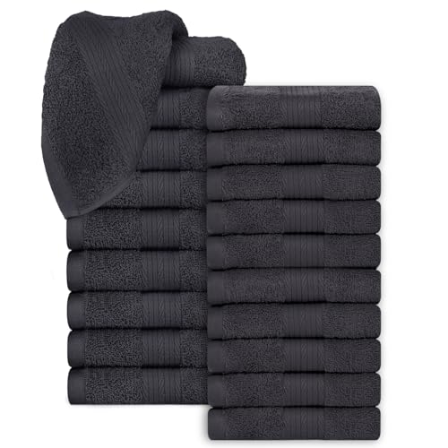 100% Cotton Washcloths 12x12 Inches, 600 GSM, Soft & Absorbent, Durable, Set of 20, Gray - color: Grey, size: Washcloth Set of 20