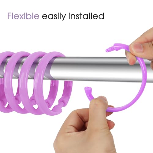 Purple Shower Curtain Hooks - 12 Pcs Circular Plastic Shower Curtain Rings for Bathroom - O Shaped Purple Shower Hooks Rings for Shower Curtain Rod - color: Purple
