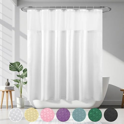 YI & ZE White Waffle Weave Shower Curtain with Snap-in Liner, 72W x 72L | Slub Textured Heavy Fabric, Waterproof & Washable, Equipped with 12 Metal Hooks - color: Waffle White, size: 72"W x 72"L (Pack of 1)