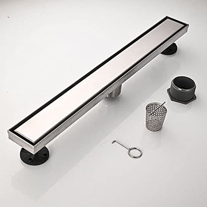 AVSIILE Linear Shower Floor Drain, 36 Inch Brushed Nickel 304 Stainless Steel Bathroom Drains Kit, Rectangular Shower Trench Drain with Reversable Tile-in Pattern Drain Cover & Hair Catcher - color: Brushed Stainless, size: 36 Inch