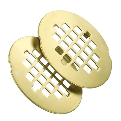 Shower Drain Cover Snap-in Hair Catcher - Brushed Gold 2 Pack | Stainless steel, 4-1/4" OD round, Fits 2-7/8" spacing, Easy install no tools, Warm gold, modern bathroom drain strainer grid. - color: Brushed Gold
