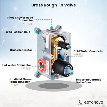 gotonovo High Pressure Shower System Valve and Trim Kit,Matte Black | Round Rain 10 Inch Shower Head with Handheld Faucet Set Complete,Rough In Valve,2-in-1 Diverter,All Metal,Bathroom Wall Mount - color: Black