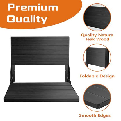 Teak Shower Bench, Folding Shower Chair Wall Mounted, Wood Folding Shower Seat, Teak Shower Bench for Inside Shower, 20 Inch Wide, 500 lbs Capacity (All Black, 20'' W x 16'' D x 20'' H) - color: All Black