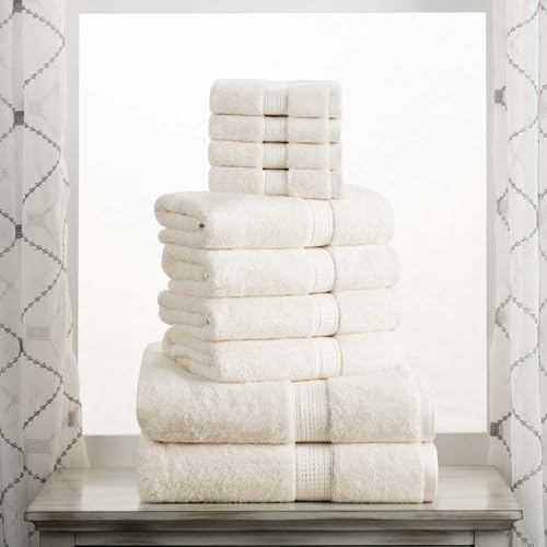 SUPERIOR Egyptian Cotton Ultra Plush & Absorbent, 10 Piece Set, Cream | Quick Dry, Soft Luxury Towel Set, Bath Essentials, Guest Bath, Spa, 2 Bath, 4 Hand, 4 Face Towels, Madeline Towels - color: Cream, size: 10-Piece Towel Set