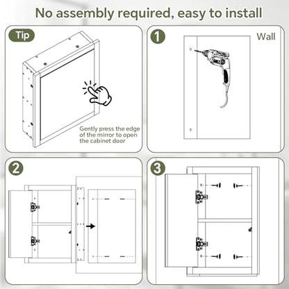 14'' * 18'' Recessed Medicine Cabinet with Mirror, 2-Tier Bathroom Wall Niche Wood Insert for Drywall, in Wall Shelf Medicine Cabinets Replacement, for Living Room, Bathroom Storage, White