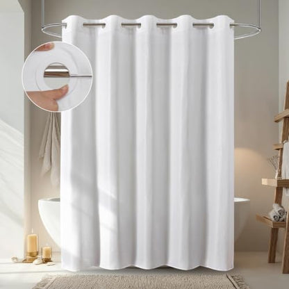 eachope No Hook Shower Curtain, Waterproof Slub Fabric, White 71x92 in | no separate liner, split grommets, waterproof backing, weighted hem, 160GSM slub fabric, machine washable, renter friendly - color: White, size: 71"WX92"L (pack of 1)