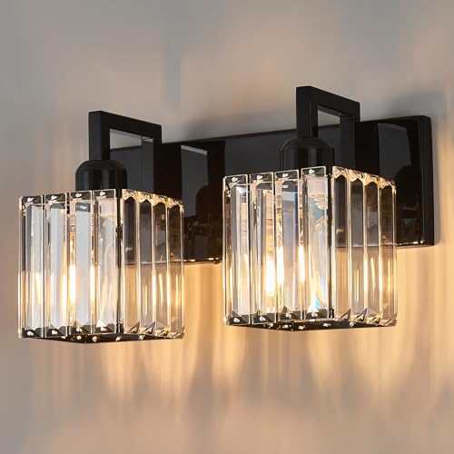 Modern Bathroom Vanity Light 2-Lights Plating Black Vanity Light Crystal Wall Light Bathroom Light Fixtures - color: Plating Black Crooked, size: 2-light