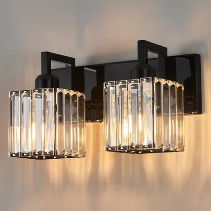 Modern Bathroom Vanity Light 2-Lights Plating Black Vanity Light Crystal Wall Light Bathroom Light Fixtures - color: Plating Black Crooked, size: 2-light