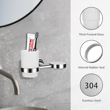 Wall Mounted Toothbrush Holders Set | Stainless Steel Bathroom Tooth Brush Holder, with 2 Glass Toothpaste Cups, Toothbrush Caddy Storage, for Kids & Adult, Couple - size: Couple