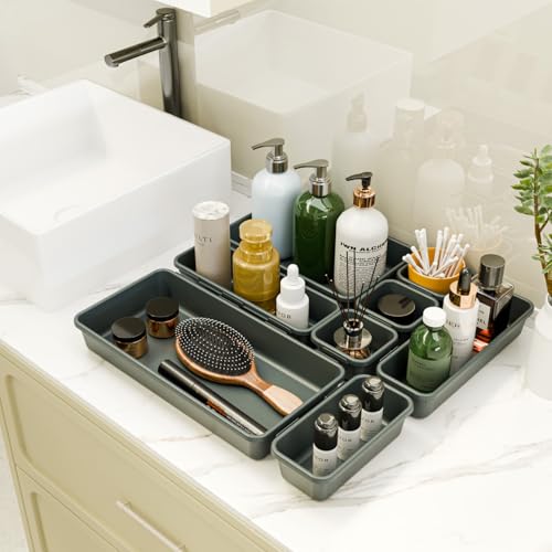 BYCY 38PCS Interlocking Desk Drawer Organizer Tray Divider Set, Plastic Black Desk Organizer Separator, Office Drawer Dividers Storage Bins for Office Bathroom Kitchen (38pcs 5Size) - size: 38pcs 5Size