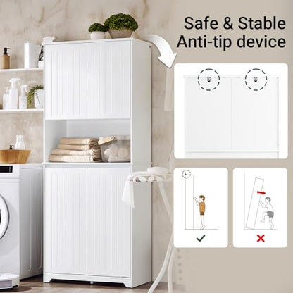 SoBuy Double Tilt Out Laundry Hamper Cabinet, 27.6 x 14.6 x 36.9 in, White | Double Tilt Out Laundry Storage Cabinet With Adjustable Shelves, Tall Cabinet With Hidden Pull Out Baskets, SO2-BZR150-W - color: White, size: Tall