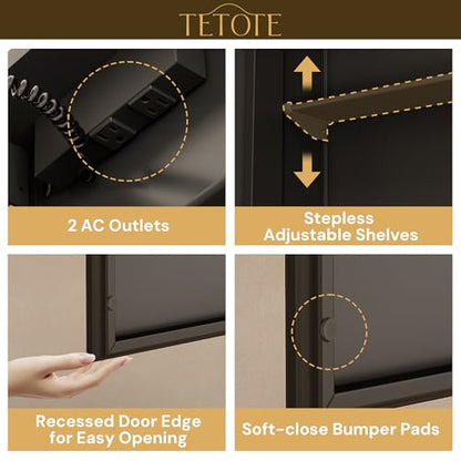 TETOTE 20 x 26 Lighted Bathroom Medicine Cabinet with Adjustable Shelves, Black Aluminum Cabinet, Anti-Fog Stepless Dimmable 3 Colors White/Warm/Natural, Easy to Install(Wall Mount/Recessed) - color: Black, size: 26"L x 20"W