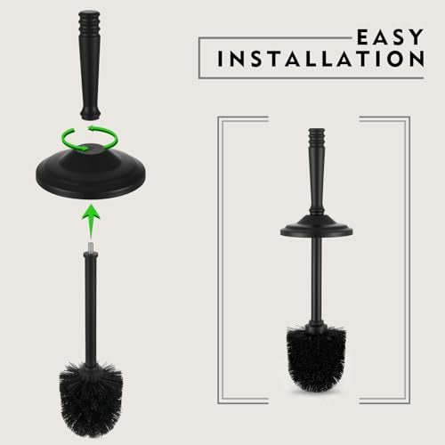 Black Toilet Brush and Holder Set，Toilet Bowl Brush and Holder | Heavy Duty Toilet Brush for Bathroom, Stainless Steel Toilet Cleaner Brush,Deep Cleaning,Space Saving,Covered Brush - color: Black