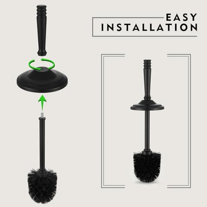 Black Toilet Brush and Holder Set，Toilet Bowl Brush and Holder | Heavy Duty Toilet Brush for Bathroom, Stainless Steel Toilet Cleaner Brush,Deep Cleaning,Space Saving,Covered Brush - color: Black